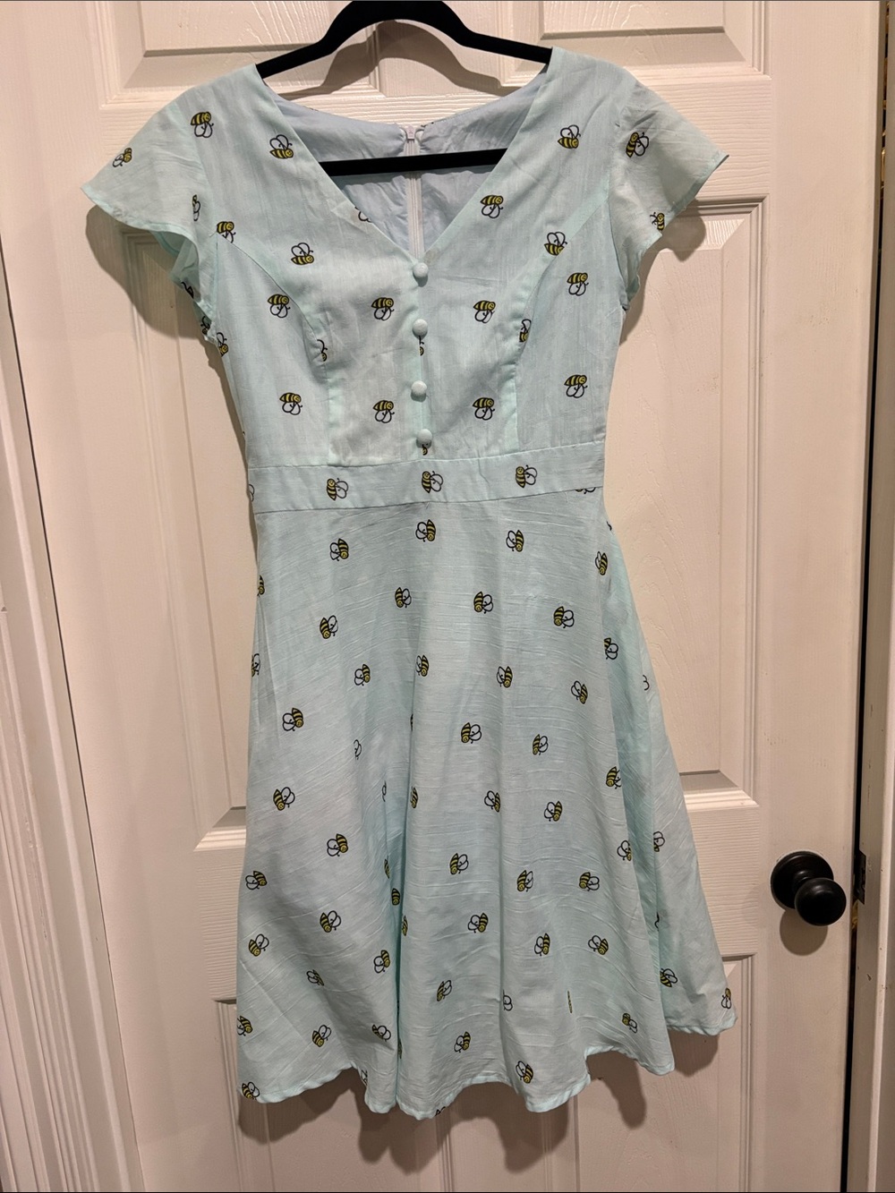 Light Blue Bee Print Casual Day Dress